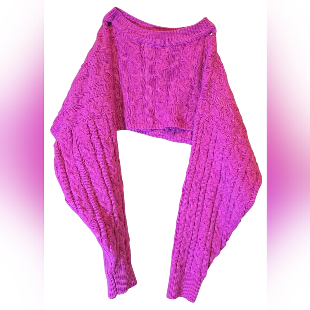 Cable Knit Cropped Sweater - Pink